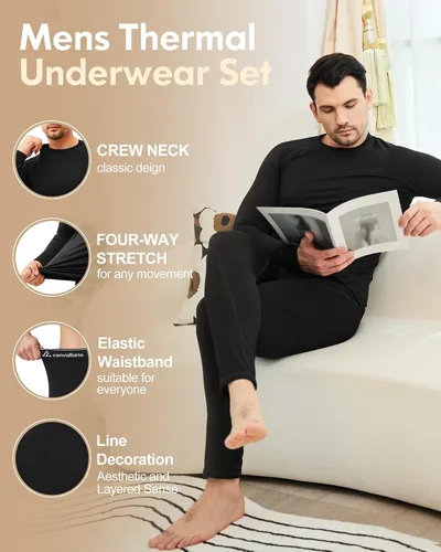 Vista 4 de CL convallaria Ropa interior térmica para hombre, ropa interior larga con forro polar, capa base para clima frío, XS-4XL