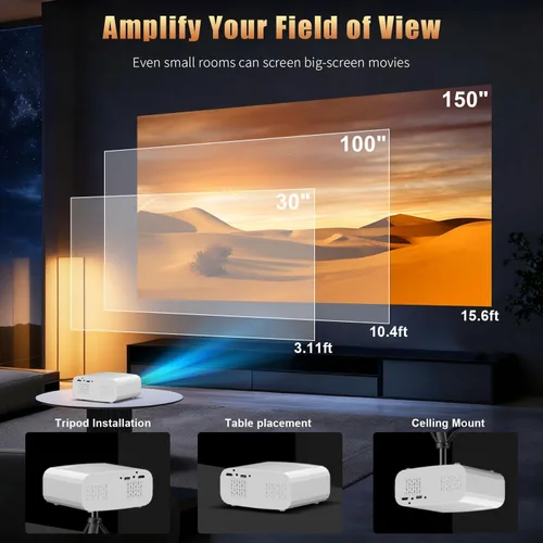 Vista 7 de Mini Proyector con WiFi y Bluetooth, Proyector Inteligente Compatible con 1080P con Aplicaciones Integradas, Proyector de Películas al Aire Libre