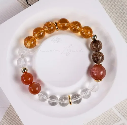 Vista 119 de Precious Gemstone Natural Crystal Healing Bracelet, Rutilated Quartz, Moonstone, Quartz Handmade Original Design Bracelet