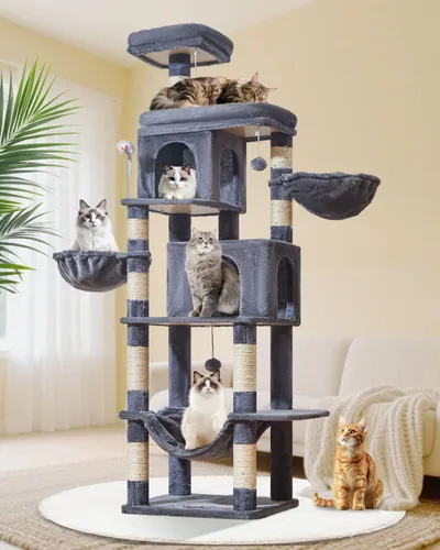 Vista 9 de Taoqimiao - Árbol para gatos, torre de gatos de 77 pulgadas para gatos grandes, condominios de varios niveles para gatos de interior con 2