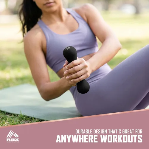 Vista 5 de RBX Pesas de mano de 4 libras (2 libras cada una), pesas de mano de neopreno para entrenamientos en casa, entrenamiento cardiovascular y de fuerza