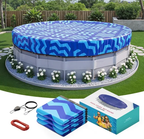 Vista 8 de POOLHACKER - Cubierta de piscina de invierno de 12 pies, redonda, 12 pies sobre el suelo, cubierta de piscina 420D extragruesa con extensión