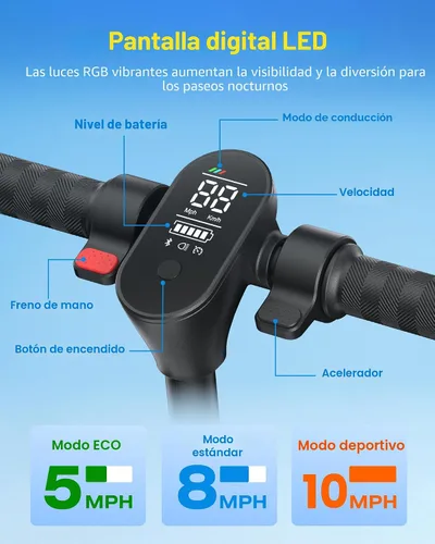 Vista 7 de ECOROAD 2-in-1 Kids Electric Scooter EK8,200W Motor & 9 Miles Range Negro