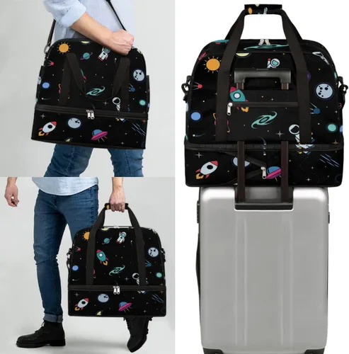 Vista 7 de Rocket Airship Earth Astronaut Foldable Travel Duffel Bag Tote Carry On Luggage Sports Gym Bag With Shoe Compartment For Woman Man Overnight Weekend