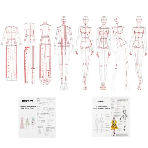 Vista 9 de 2 piezas de regla de curva francesa para niños para diseño de patrones humanoides de costura, reglas de curva francesa para medición de ropa, papel