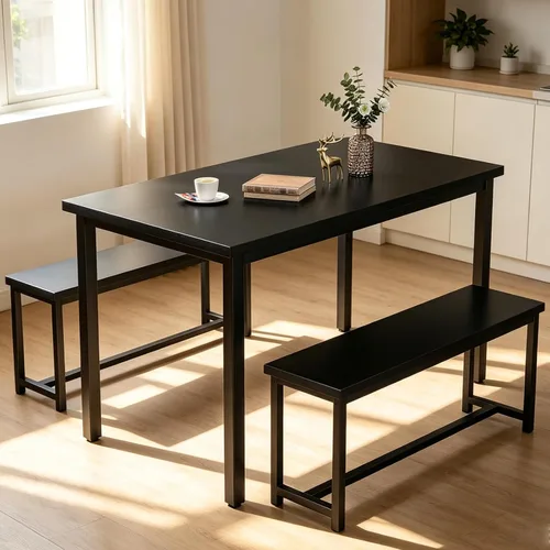 Vista 11 de Recaceik Juego de mesa de comedor beige de 47" para 4, juego de cocina de 3