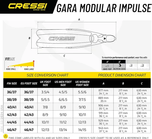 Vista 5 de Cressi Gara Modular Impulse - Aletas para buceo libre con palas intercambiables, fabricadas en Italia