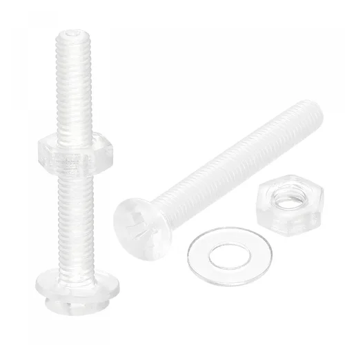 Vista 16 de uxcell Tornillos de máquina Phillips de plástico M3 x 0.472 in con tuercas y arandelas planas, pernos de máquina de cabeza plana de PC