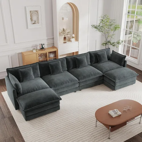 Vista 20 de mikibama - Sofá seccional modular, sofá en forma de L de 76.4 pulgadas para sala de estar, sofá cama cómodo tipo nube con otomano móvil, combinación