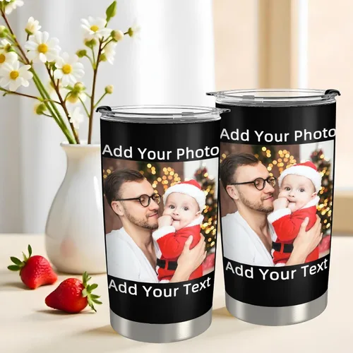 Vista 3 de Vaso personalizado con texto fotográfico, vaso de acero inoxidable con pajilla, taza de café personalizada con foto de viaje, regalo