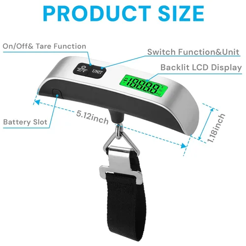 Vista 2 de Báscula digital de equipaje, báscula de equipaje portátil de 110 libras para viajes con pantalla LCD retroiluminada, conmutación de 4