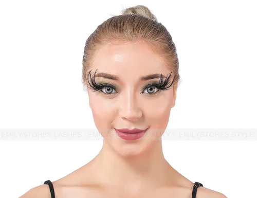 Vista 3 de EMILYSTORES - Pestañas para disfraz de plumas sintéticas de ala negra para cosplay de cisne negro, pestañas dramáticas de Halloween, aspecto