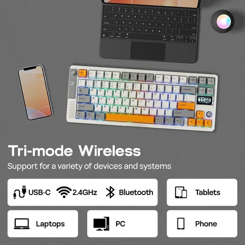 Vista 5 de EPOMAKER Teclado mecánico inalámbrico RT85 con joystick y pantalla de bricolaje, 8000mAh, BTUSB2.4Ghz, junta, rellenos de 5 capas, intercambio