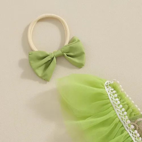 Vista 5 de Ursobutegl Mameluco de princesa para bebé recién nacida, vestido de malla bordado, elegante, tutú con falda, overol para cumpleaños