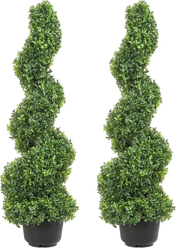 Vista 10 de VEVOR Árboles topiarios artificiales en espiral de boj, 4 pies de alto (2 piezas) planta sintética para exteriores, planta falsa verde para todo