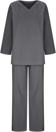 Vista 5 de ZDRZK Beach Sets Women 2 Piece Outfits Cotton Linen Matching Lounge Set Oversized Long Sleeve Tshirt And Pants Sweatsuit