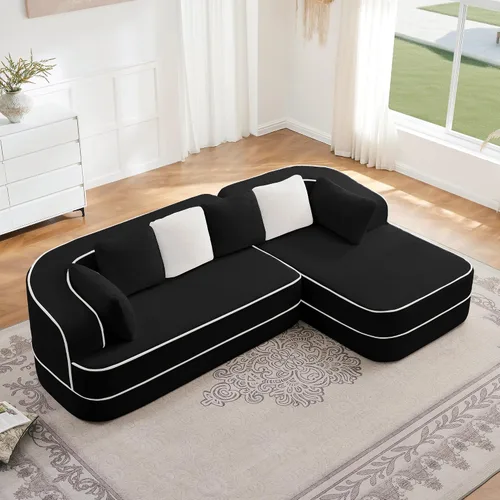 Vista 4 de Sofá Chesterfield de esponja 32D de alta resistencia de 106 pulgadas, sofá moderno de mediados de siglo con diseño modular, sofá de gran