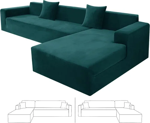 Vista 14 de ZNSAYOTX Fundas para sofá modular de terciopelo suave, fundas de felpa de lujo con parte inferior elástica para sofá modular en forma de L, 2
