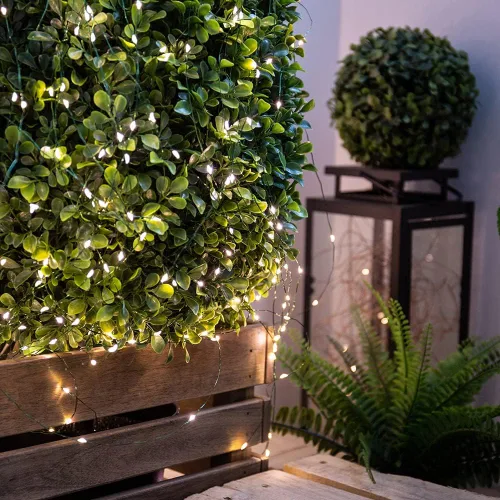 Vista 5 de Cadena de luces de hadas enchufables de 66 pies, luces LED de alambre verde blanco cálido de 200 LED con control remoto, 8 modos para sala de estar
