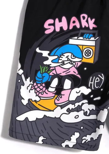 Vista 3 de WDIRARA Traje de baño con estampado de letras de dibujos animados para hombre, con bolsillo inclinado y cordón