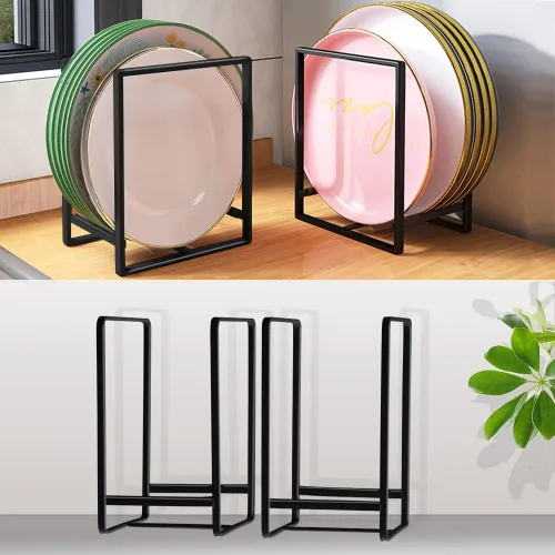 Vista 7 de 2PCS Organizador de Soportes para Platos, Estante de Exhibición y Almacenamiento de Platos de Metal para Secado para Gabinete, Mostrador y Armario
