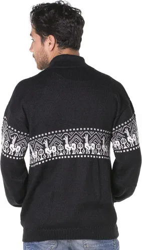 Vista 3 de Gamboa Suéter de alpaca para hombre, ligero y suave, suéter de lana con cuello redondo, suéter de punto para otoño e invierno Negro y blanco