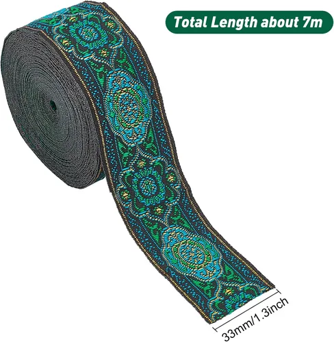Vista 2 de FINGERINSPIRE Cinta jacquard vintage de 7.7 yardas, 1.3 pulgadas, con embriderizada, tela tejida con flecos para accesorios de ropa de bricolaje
