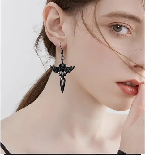 Vista 5 de Aretes colgantes de cruz negra con diseño de punk gótico único para mujeres y hombres, regalo de joyería de Halloween