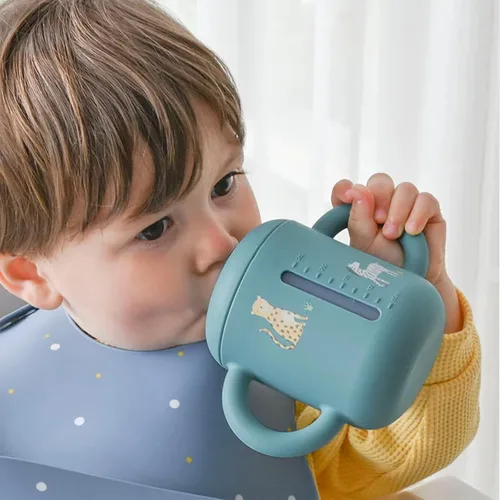 Vista 3 de LITTEL RAWR - Vasos de silicona para bebés de 6 meses o más, taza de entrenamiento de 3 etapas para bebés y niños pequeños, boquilla suave y asas