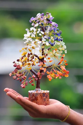 Vista 3 de Árbol de la vida de siete chakras, piedra preciosa natural curativa de cristal bonsái, árbol artificial de 7 chakras, árbol del dinero, riqueza