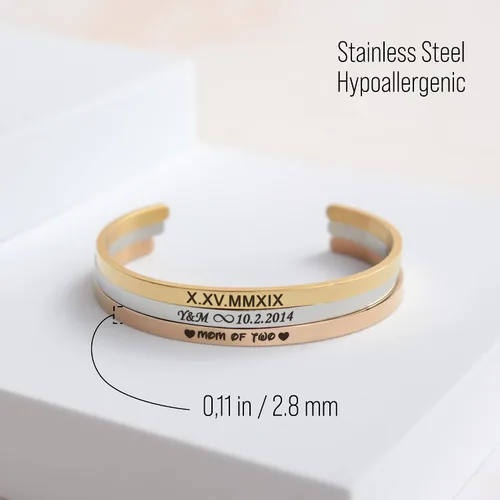 Vista 6 de MIAMIA Pulseras personalizadas para mujer, brazalete con mantra inspirador grabado, regalos para mujeres, niñas y parejas, joyería de fecha, nombre