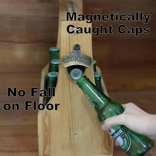 Vista 3 de Abrebotellas magnético de latón montado en la pared hombre cueva cerveza superior abridor con imanes montado en poste bronce antiguo