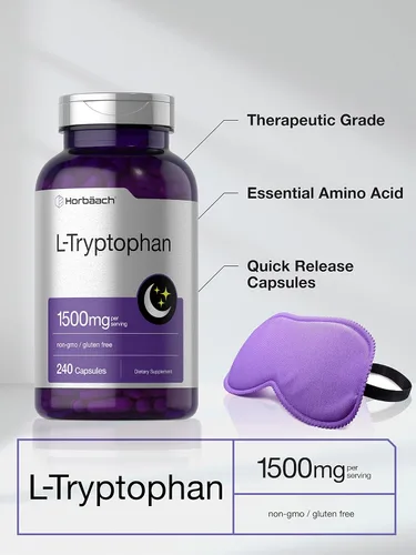 Vista 3 de Horbäach Cápsulas L de triptófano de 1500 mg 240 unidades Fórmula nocturna Suplemento sin OMG, sin gluten