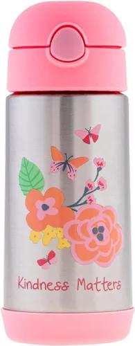 Vista 14 de Stephen Joseph Botellas de acero inoxidable de doble pared, botella de agua aislada para niños pequeños, botella aislada al vacío con popote, Abeja