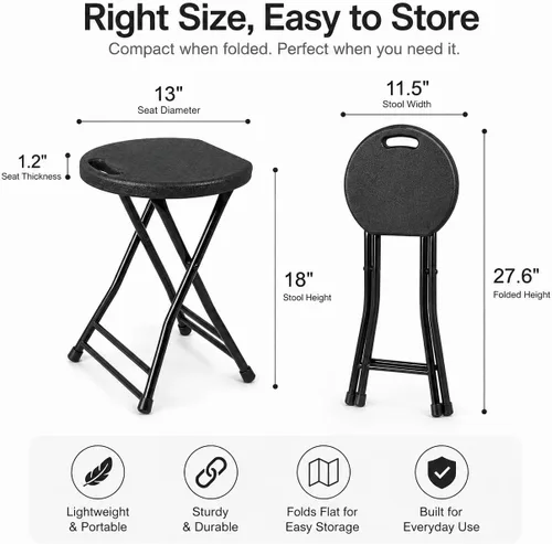 Vista 3 de COOZMENT Taburete plegable con asa, silla plegable, taburete de bar plegable con pies antideslizantes, capacidad de 600 libras, taburete plegable