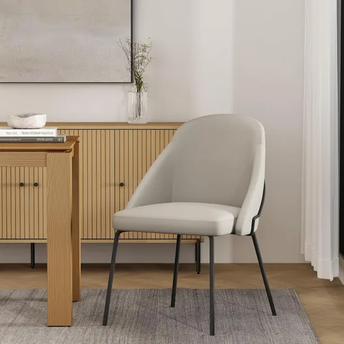 Vista 2 de Manhattan Comfort Gracie - Juego de 1 sillas de comedor modernas de piel sintética, asiento tapizado de piel sintética, patas de acero, espuma