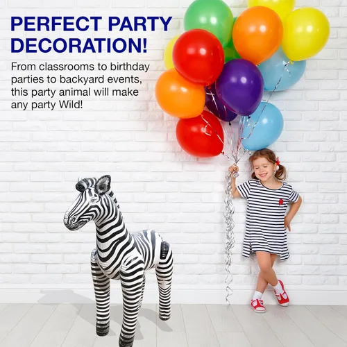 Vista 6 de Jet Creations Juguete inflable de cebra de 60 pulgadas de alto, para decoración de diversión infinita, globos de fiesta para niños y adultos