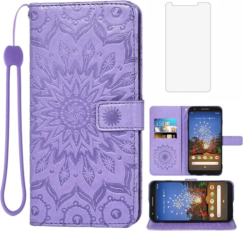 Vista 10 de Funda de teléfono para Google Pixel 3a XL con protector de pantalla de vidrio templado, funda magnética de cuero, soporte para tarjetas, accesorios