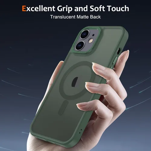 Vista 555 de Anuck - Funda magnética para iPhone 11 compatible con MagSafe, carcasa trasera mate translúcida dura, borde de TPU, delgada, resistente a impactos