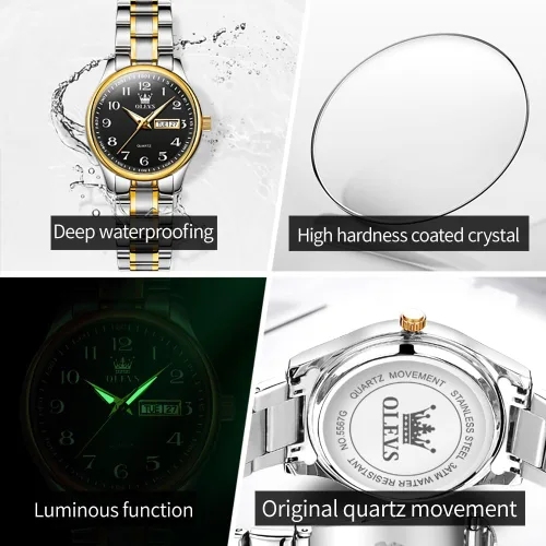 Vista 5 de OLEVS Reloj de mujer con diamantes de oro, clásico, elegante, de acero inoxidable, impermeable, fecha de día
