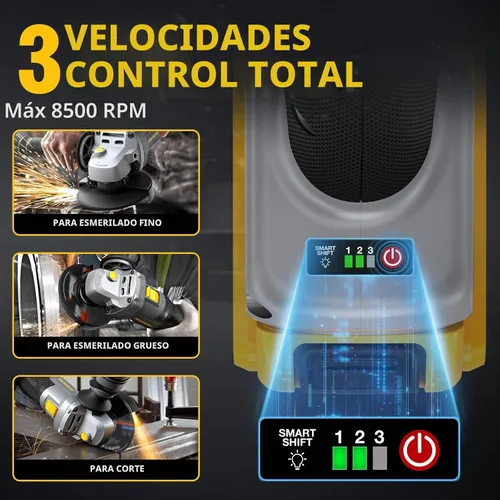 Vista 4 de Amoladora Angular, sin escobillas de 20 V, inalámbrica, 4-1/2 pulgadas, compatible con batería Dewalt (sin batería), con rueda de esmeril de metal