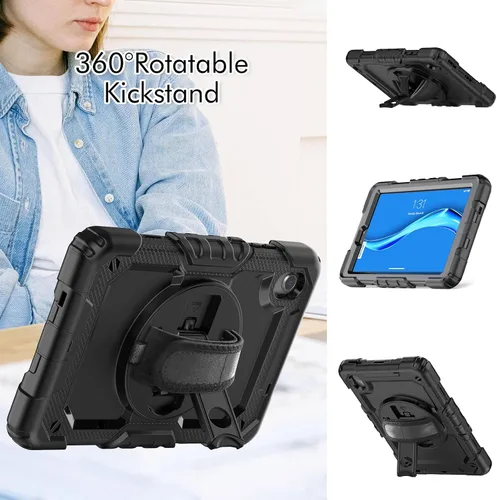 Vista 3 de Funda para Lenovo Tab M8 HD 8 pulgadas TB-8505F/8505X/8705F con protector de pantalla de grado militar a prueba de golpes resistente caso con Negro