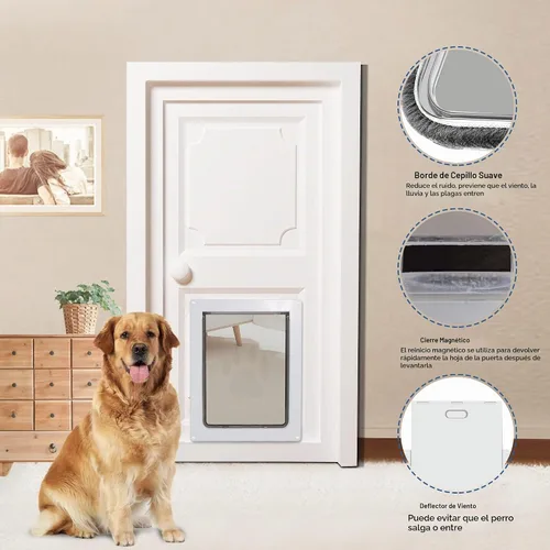 Vista 3 de CEESC - Puerta grande para perro, panel de cierre a presión, hasta 80 libras, duradera, color blanco
