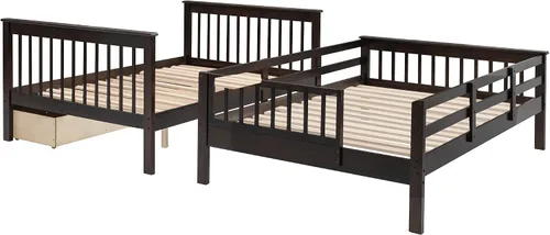 Vista 5 de Harper & Bright Designs Litera de tamaño matrimonial sobre matrimonial con 3 cajones, litera de madera maciza con almacenamiento y riel de Espresso