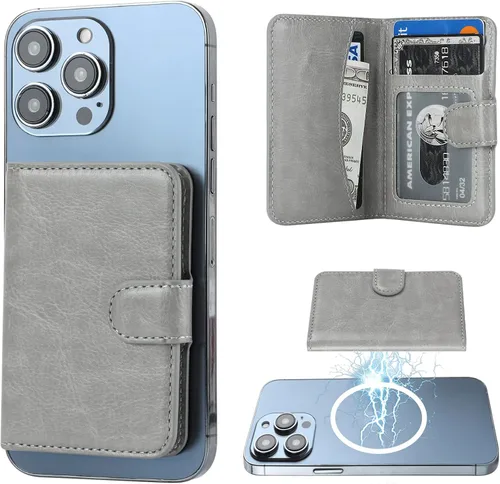 Vista 15 de Bocasal Cartera Magnética para MagSafe, Soporte Magnético para Tarjetas con Bloqueo RFID de Cuero, para iPhone 16/15/14/13/12 Pro/Max/Plus, Cartera