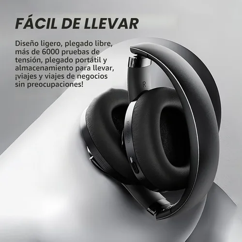 Vista 4 de Xmenha BT048S Auriculares inalámbricos y con cable sobre la oreja, negro, batería de 50 horas, Bluetooth 5.4, ANC, viajes y deportes