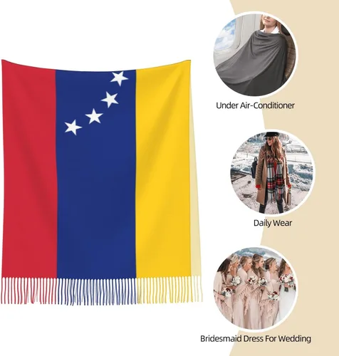 Vista 7 de ZGXJJPP Bufanda de gran tamaño con borla para mujer con la bandera de Venezuela, Multicolor