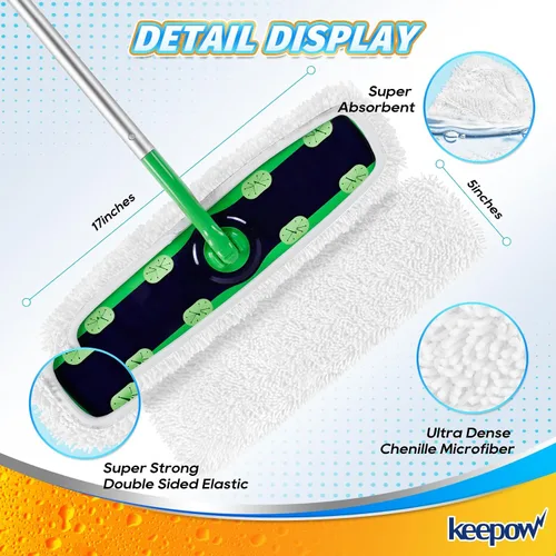 Vista 3 de KEEPOW Recambios húmedos reutilizables XL compatibles con Swiffer Sweeper XL, paños de barrido secos XL, paños de trapeador húmedos, almohadillas