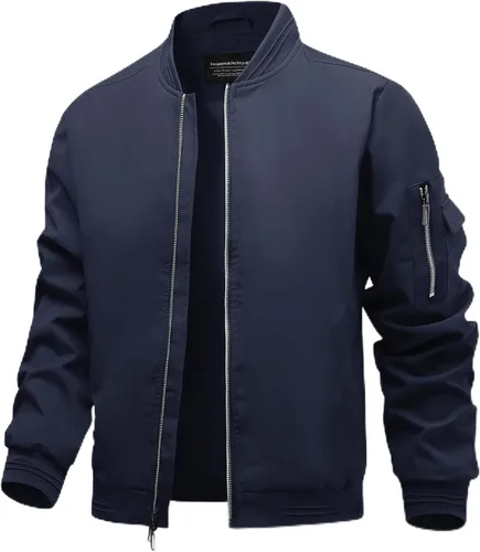 Vista 13 de Polu Chaquetas bomber para hombre con bolsillos, chaquetas cortavientos ligeras, cremallera de 2 vías, abrigo casual de negocios para otoño e