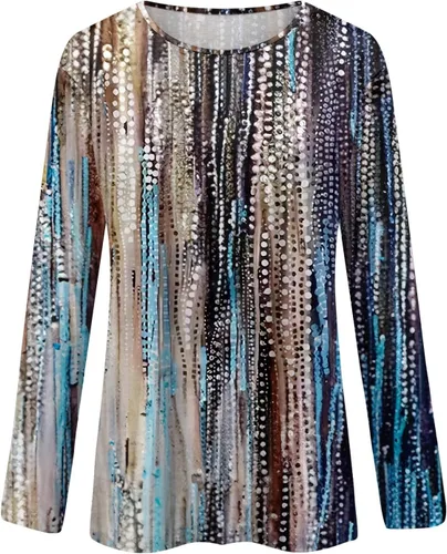 Vista 2 de Y2K Shirts - Blusa casual de manga larga con estampado de cuello redondo para mujer